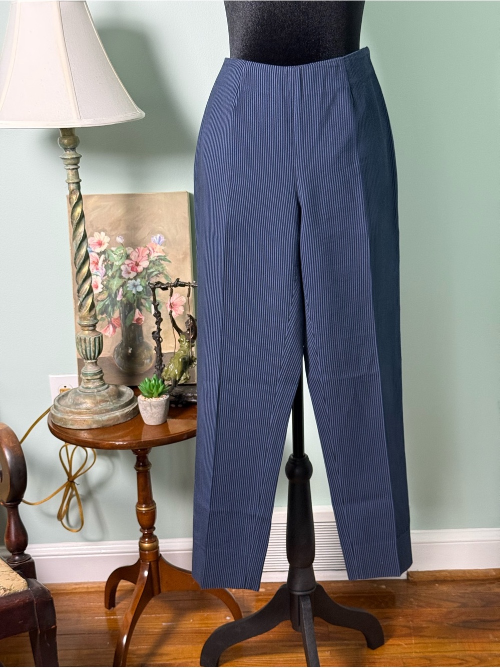 Brooks Brothers Navy Pinstripe Dress Pants With Side Zip Imported Fabric Size 2 - Picture 1 of 12